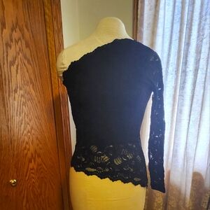 Express Black Lace One-Shoulder Top